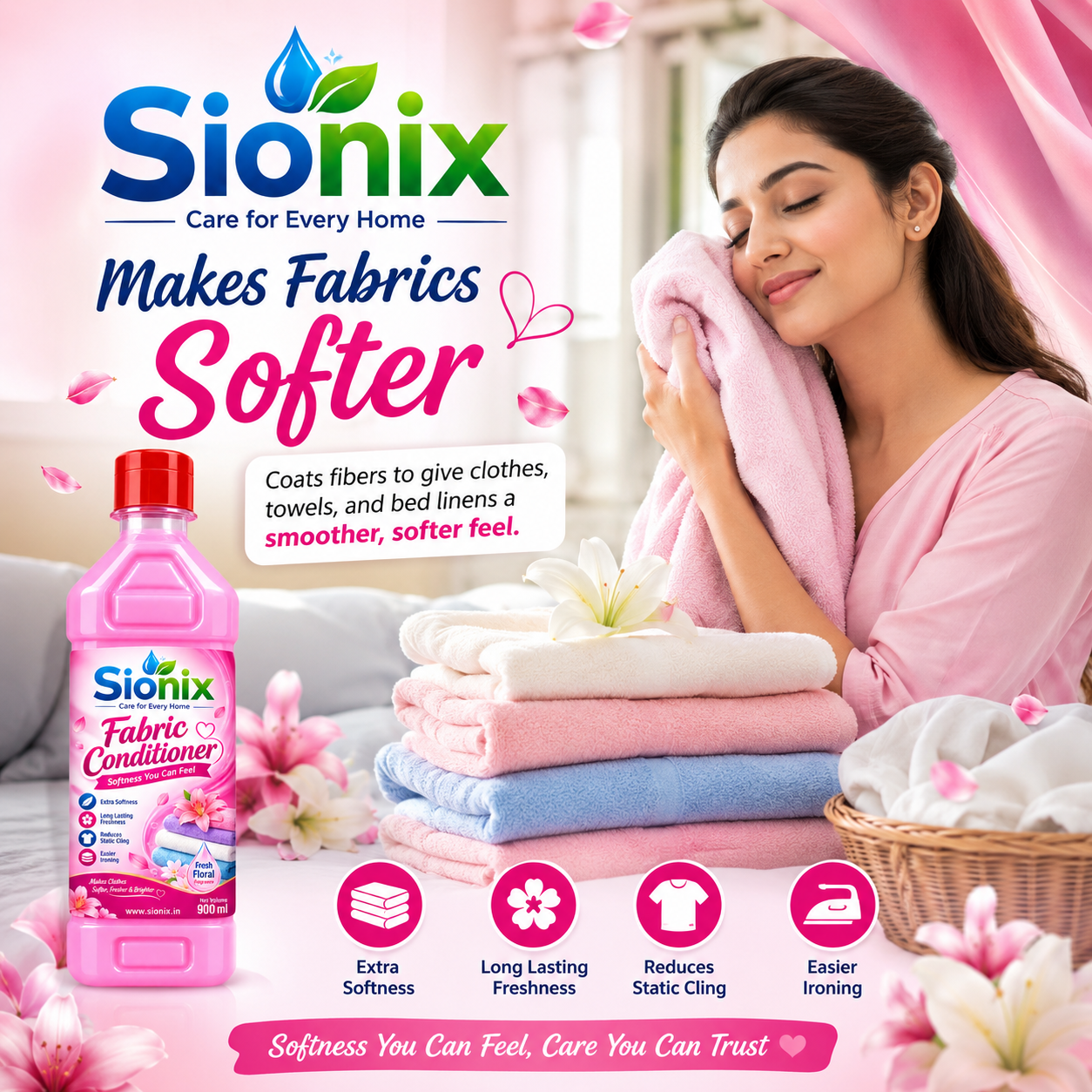 Sionix Fabric Conditioner 900 ml | Extra Softness & Long-Lasting Freshness | Reduces Static Cling & Wrinkles | Makes Clothes Softer, Fresher & Easier to Iron | Fresh Floral Fragrance - Image 8