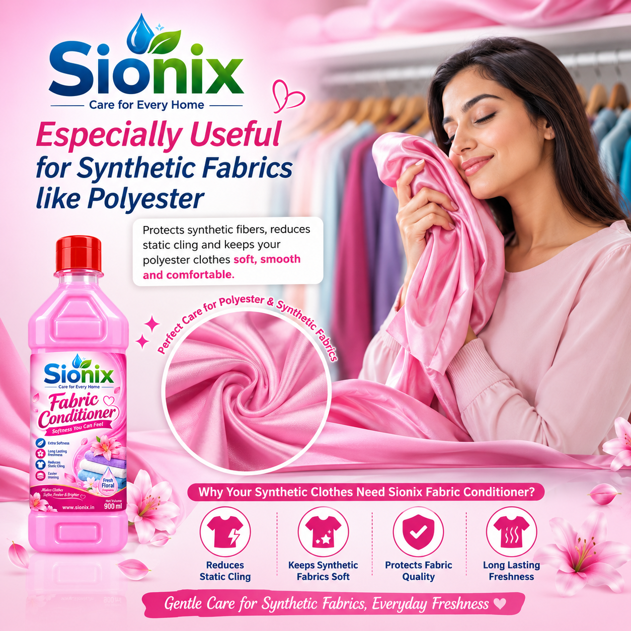 Sionix Fabric Conditioner 900 ml | Extra Softness & Long-Lasting Freshness | Reduces Static Cling & Wrinkles | Makes Clothes Softer, Fresher & Easier to Iron | Fresh Floral Fragrance - Image 7