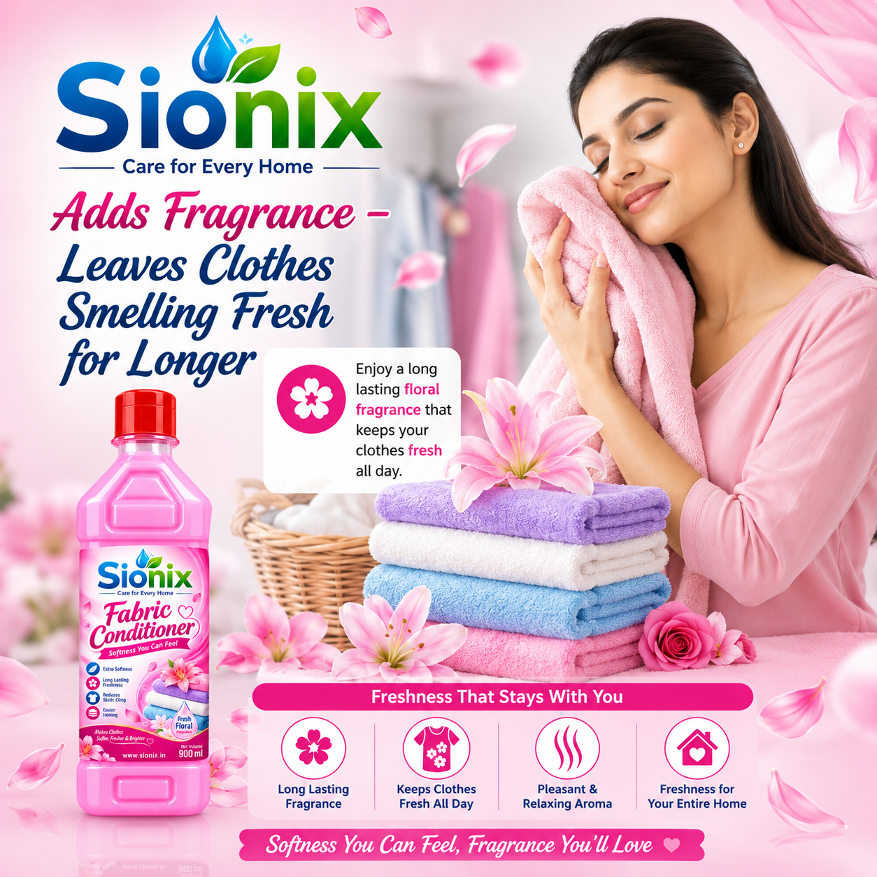 Sionix Fabric Conditioner 900 ml | Extra Softness & Long-Lasting Freshness | Reduces Static Cling & Wrinkles | Makes Clothes Softer, Fresher & Easier to Iron | Fresh Floral Fragrance - Image 6