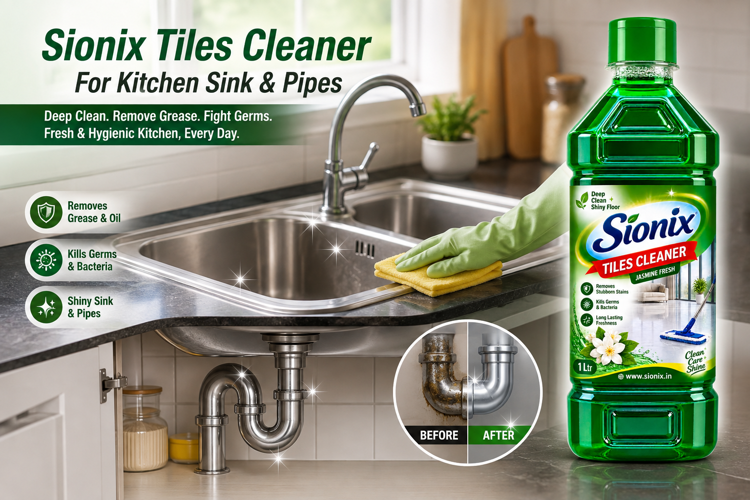 SIONIX Tiles Cleaner Liquid | Powerful Bathroom & Floor Tile Cleaner | Removes Tough Stains, Dirt & Grime | Ceramic & Tile Surface Cleaner | Fresh & Shiny Finish/900ml - Image 4