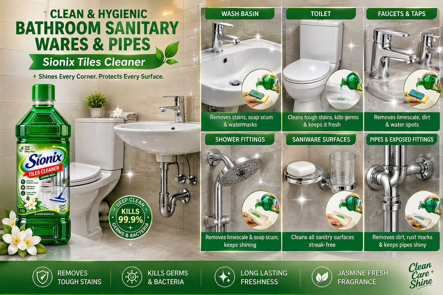 SIONIX Tiles Cleaner Liquid | Powerful Bathroom & Floor Tile Cleaner | Removes Tough Stains, Dirt & Grime | Ceramic & Tile Surface Cleaner | Fresh & Shiny Finish/900ml - Image 7